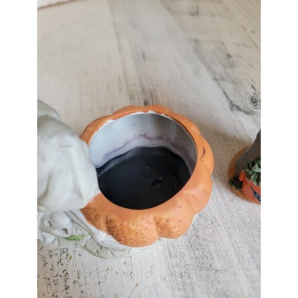 Witch Halloween statue AS IS pumpkin skeleton home decor figure set - Picture 5 of 9